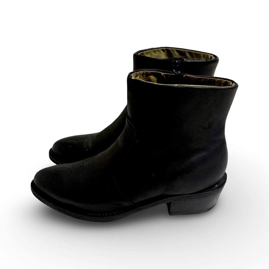 1990’S DURANGO BLACK EMBROIDERED LEATHER SIDE ZIP SLIM ANKLE COWBOY BOOT