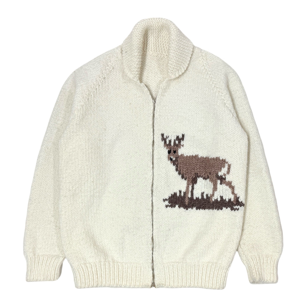 1940’S ELK COWICHAN MADE IN CANADA CROPPED KNIT WOOL ZIP SWEATER JACKET X-LARGE