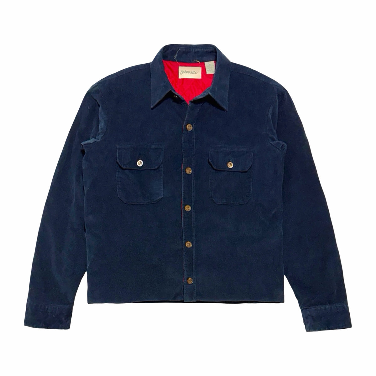 1980's St John's Bay navy corduroy red lined cropped shirt jacket large