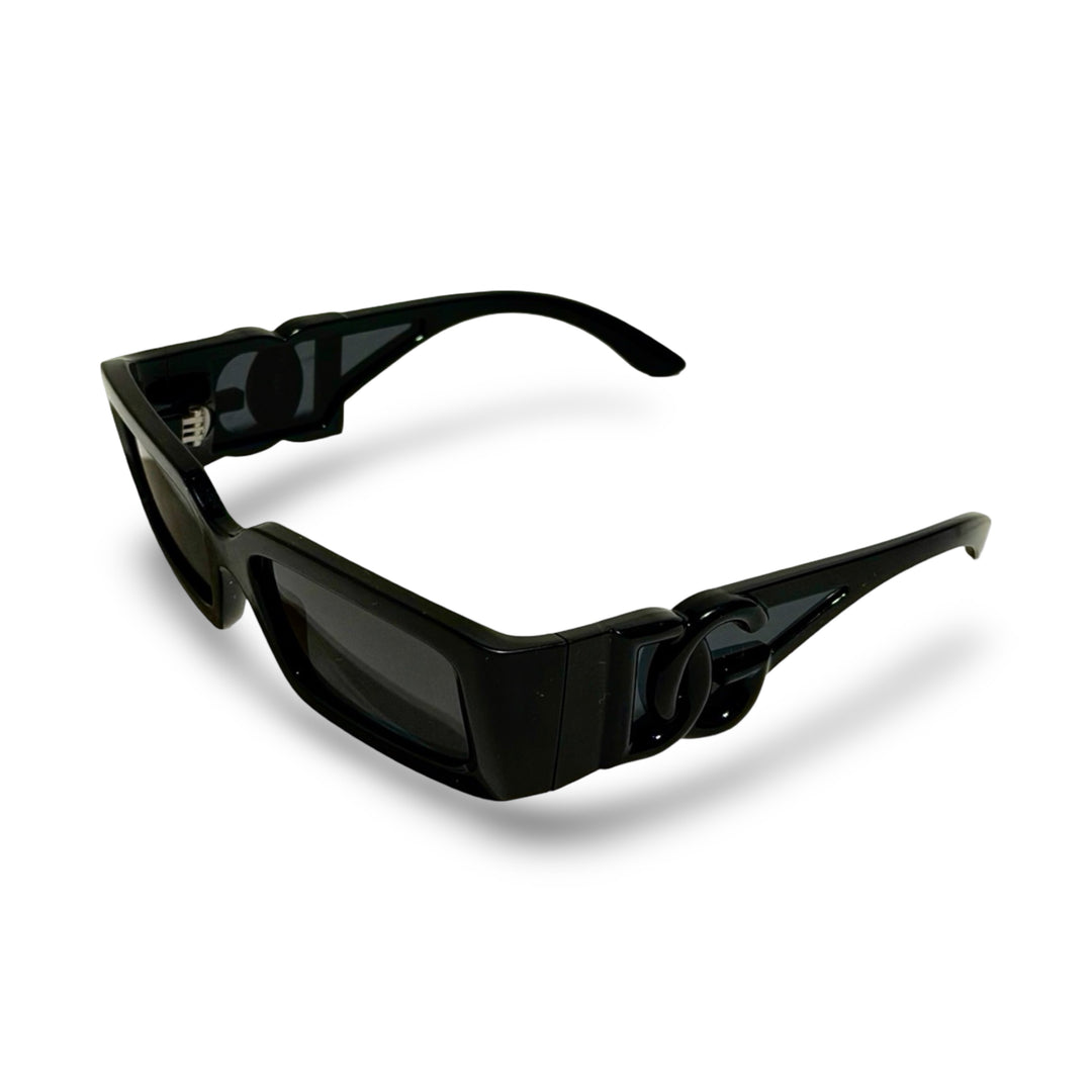 2000’S DG THICK BLACK ACETATE WRAPAROUND FRAME WITH BLACK LENSE SUNGLASSES