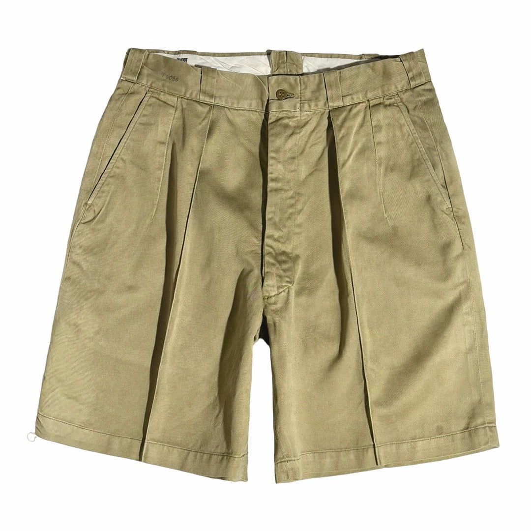 1950’S US ARMY MADE IN USA TYPE-1 PLEATED COTTON KHAKI TWILL 8” SHORTS 32