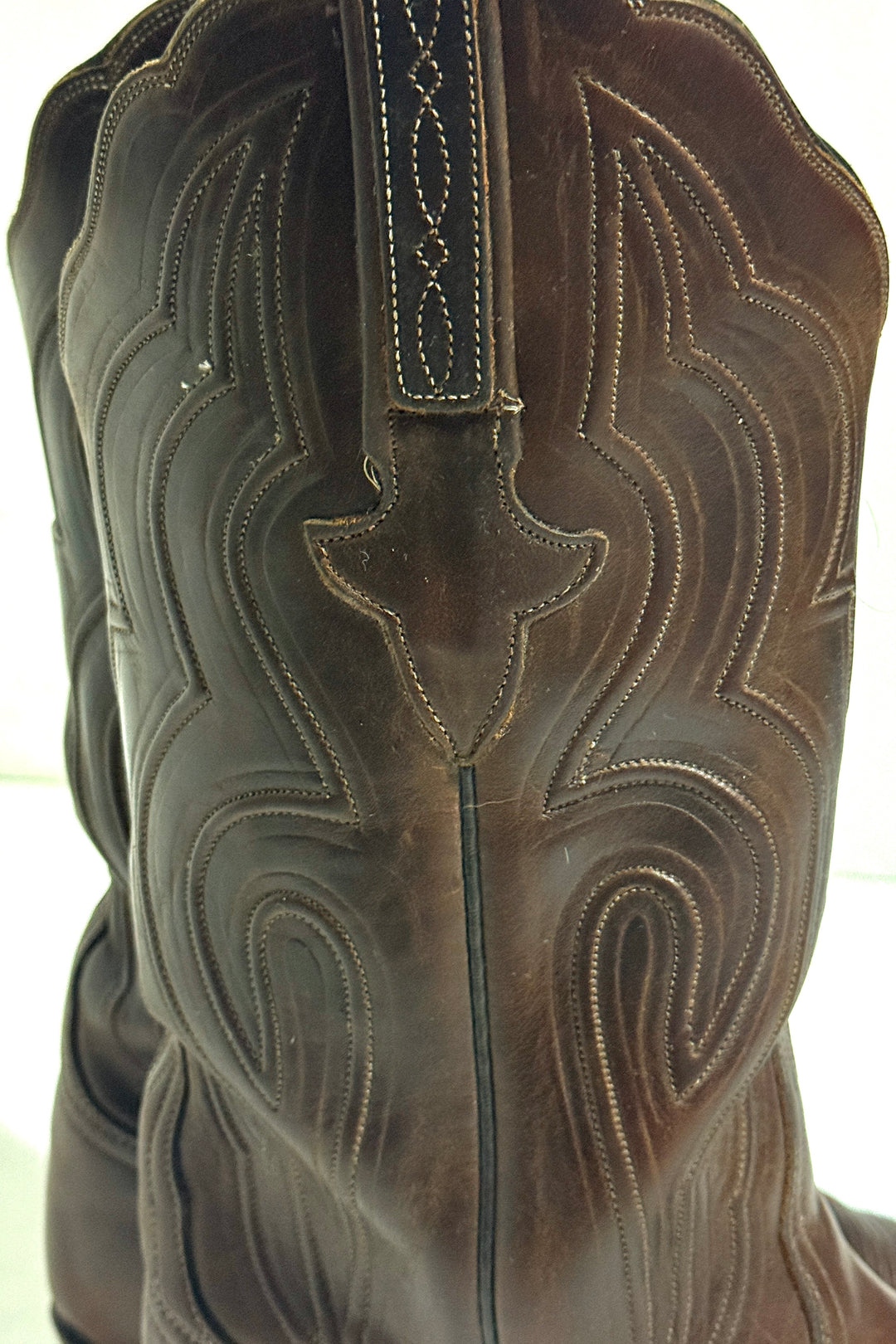 1990’S LUCCHESE CLASSICS HANDMADE IN USA EMBROIDERED BROWN LEATHER COWBOY BOOTS 8.5