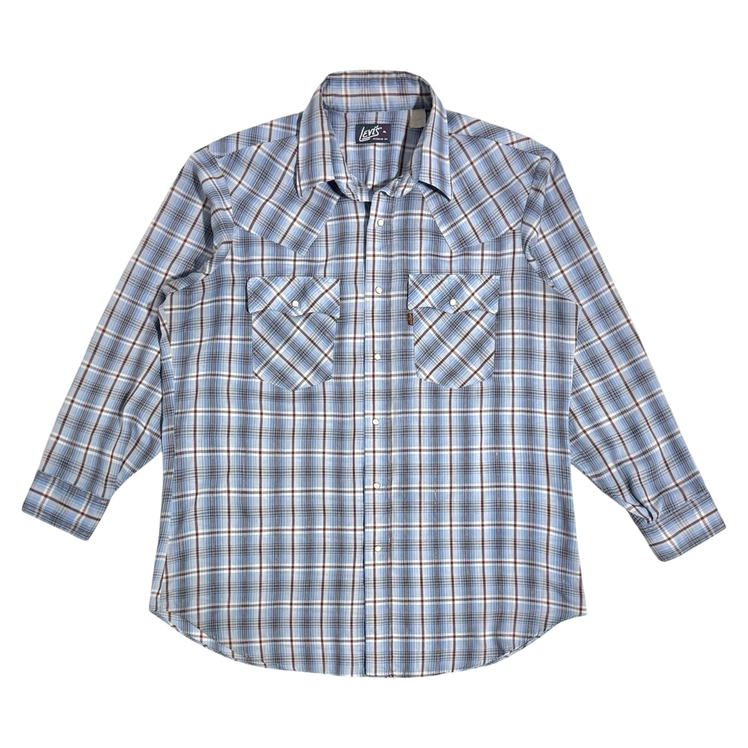 1980’S LEVI’S WESTERNWEAR MADE IN USA PLAID WESTERN PEARL SNAP L/S B.D. SHIRT X-LARGE