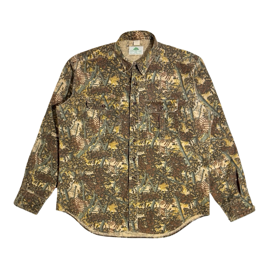 1980’S BUSHLAN MADE IN USA SOUTH TEXAS CAMOFLAGE INC CHAMOIS CLOTH L/S B.D. SHIRT X-LARGE