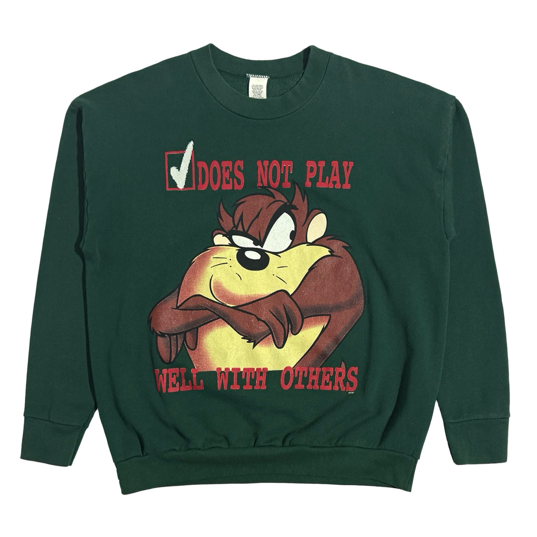 1990’S TAZ MADE IN USA “ANTISOCIAL” FLEECE CREWNECK SWEATER X-LARGE