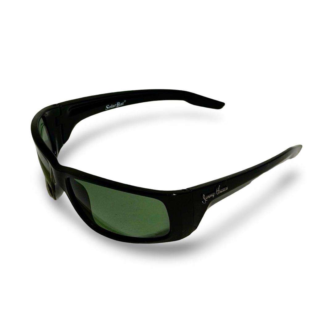 2000’S JIMMY HOUSTON BLACK ACETATE WRAPAROUND FRAME WITH BLACK LENSE SUNGLASSES