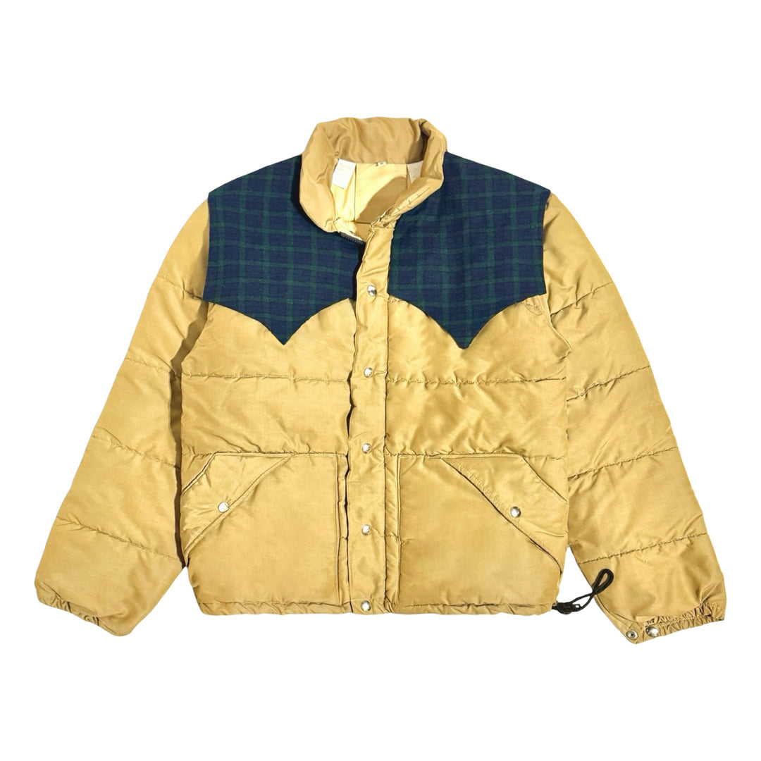 1970’S MILLER WESTERNWEAR MADE IN USA CROPPED QUILTED WESTERN TARTAN YOKE PUFFER JACKET LARGE