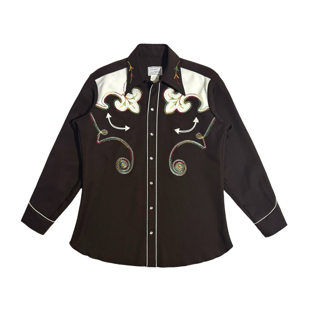 1970’S H BAR C MADE IN USA “ARROWHEAD” CHAINSTITCHED SMILE POCKET WESTERN PEARL SNAP L/S B.D. SHIRT X-LARGE