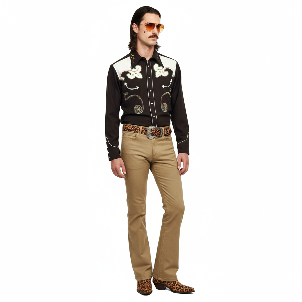 1970’S H BAR C MADE IN USA “ARROWHEAD” CHAINSTITCHED SMILE POCKET WESTERN PEARL SNAP L/S B.D. SHIRT X-LARGE