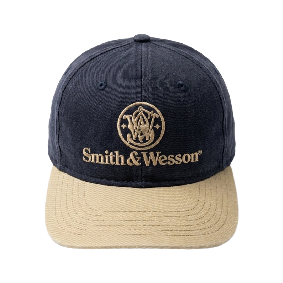 1990’S SMITH & WESSON MADE IN USA FADED TWO TONE LEATHER STRAP BASEBALL HAT
