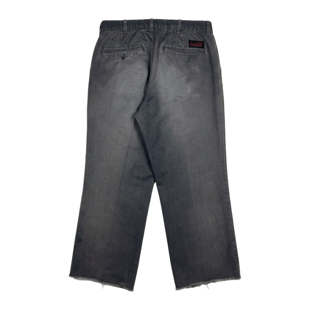 1990’S RIVERSIDE MASTER BILT MADE IN USA FADED & THRASHED COCA COLA WORKWEAR CUT OFF CHINOS 32 X 26