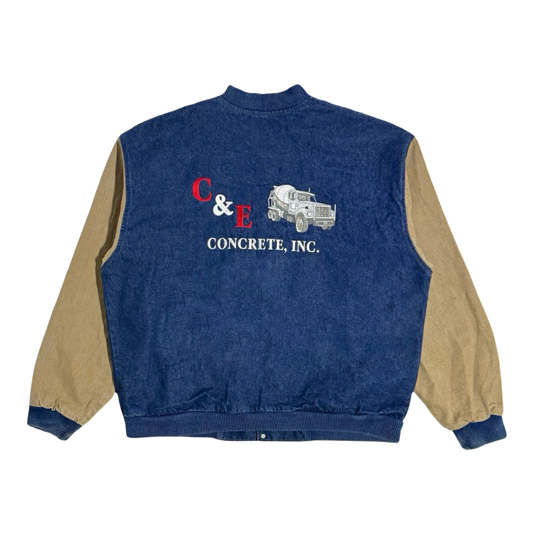 1990’S CONCRETE INC TWO TONE DENIM VARSITY JACKET XXL