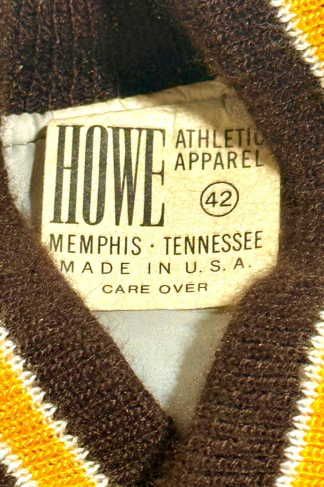 1970’S HOWE MEMPHIS MADE IN USA CROPPED WOOL & LEATHER VARSITY JACKET LARGE