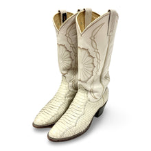 Load image into Gallery viewer, 1980’S DAN POST MADE IN USA WHITE PYTHON COWBOY BOOTS WOMEN’S 7.5 MEN’S 6.5
