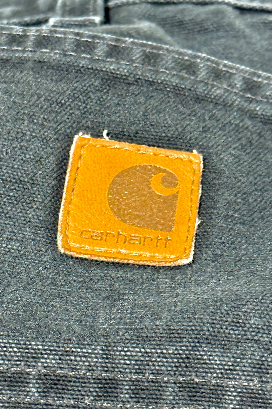 1990’S CARHARTT FADED BLACK DOUBLE KNEE DUCK CANVAS WORKWEAR PANTS 36 X 30