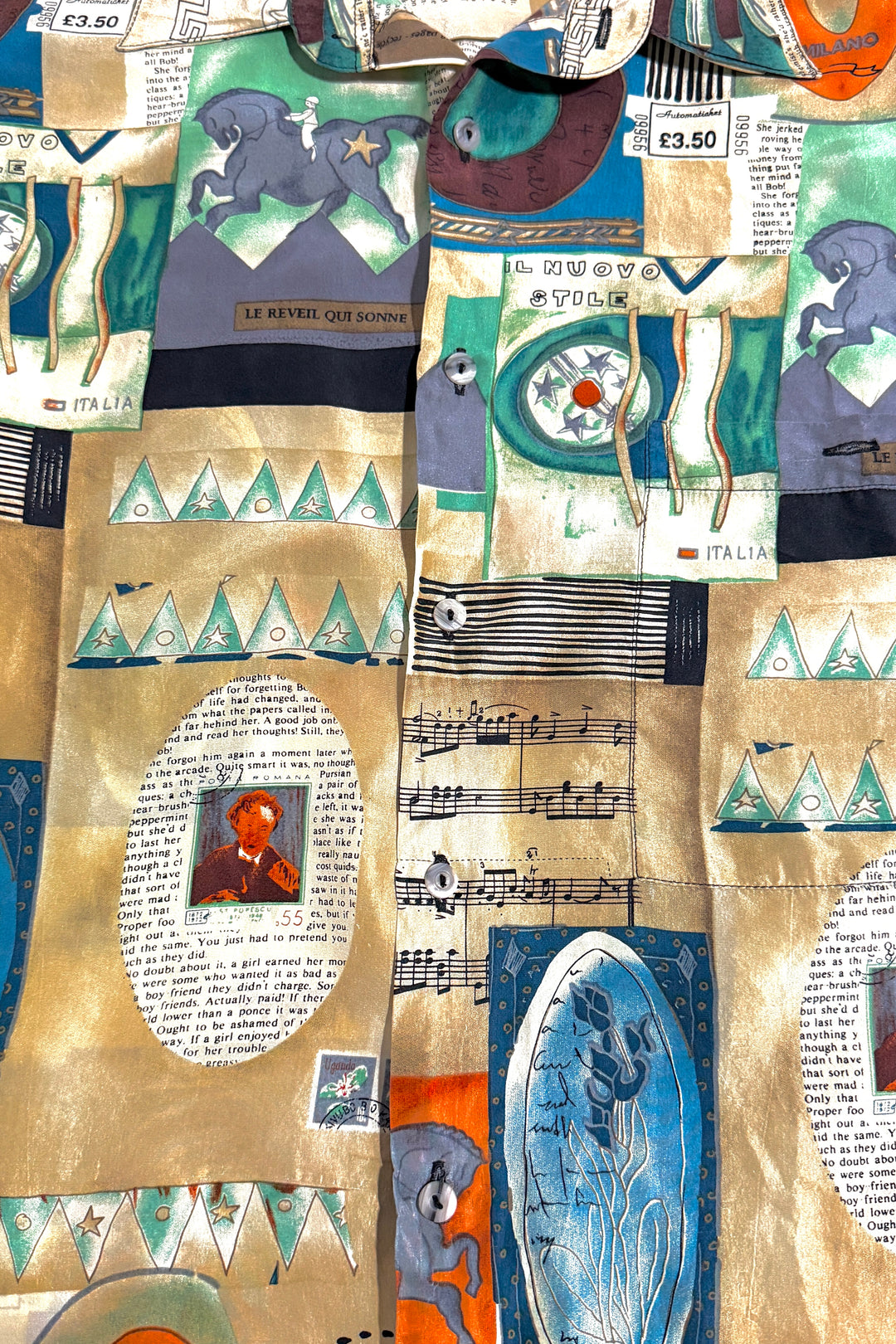 1980’S BURMA BIMAS 100% SILK ITALIA PRINTED CAMP COLLAR S/S B.D. SHIRT X-LARGE