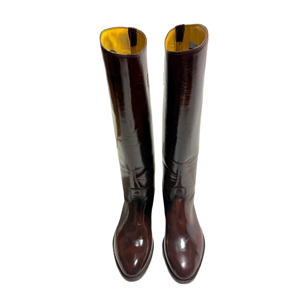 1970’S DEADSTOCK BESPOKE MADE IN ENGLAND HIGH GLOSS SHINE LEATHER EQUESTRIAN ENGLISH HORSE RIDING BOOTS 11