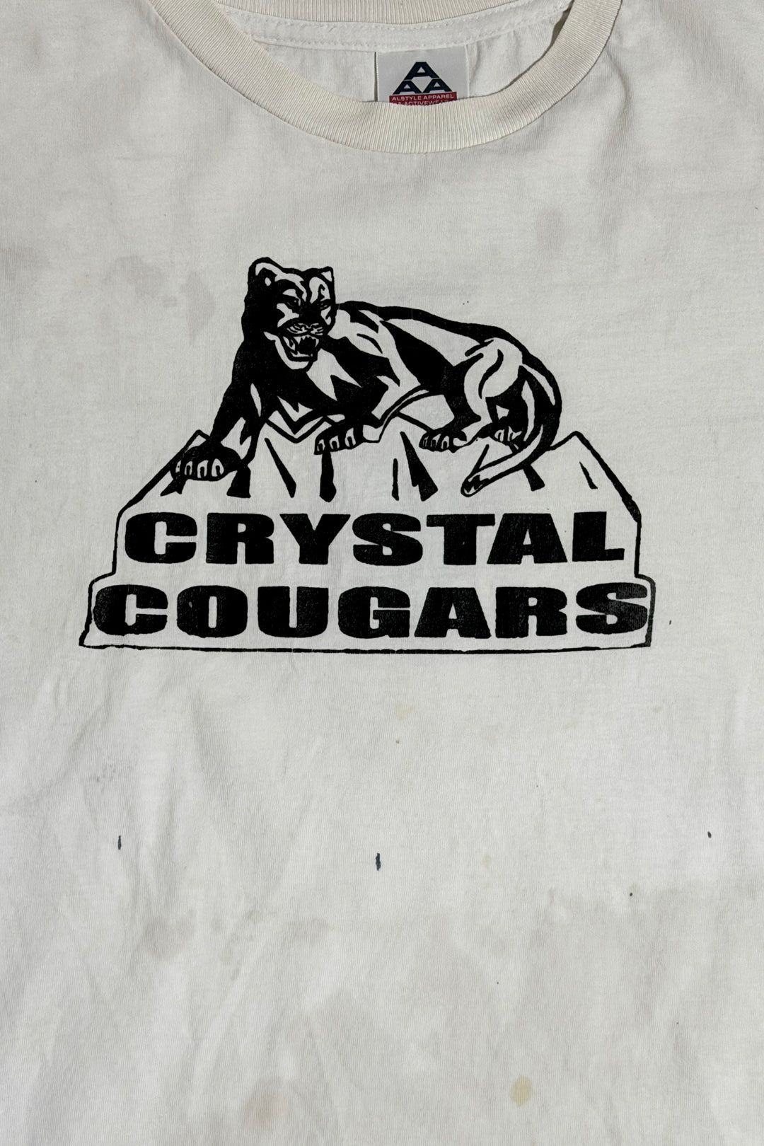 1990’S CRYSTAL COUGARS THRASHED &amp; FADED WHITE S/S T-SHIRT XXL