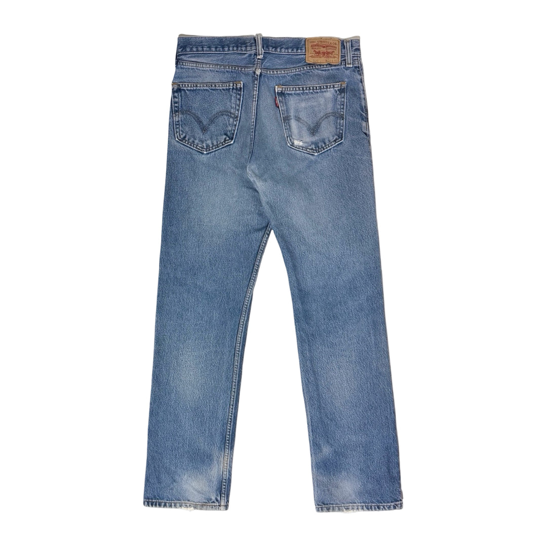 1990’S LEVI’S 505 THRASHED &amp; FADED LIGHT WASH STRAIGHT LEG DENIM JEANS 34 X 34