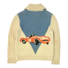 Cargar imagen en el visor de la galería, 1940’S RACE CAR COWICHAN MADE IN CANADA CROPPED KNIT WOOL CARDIGAN SWEATER JACKET MEDIUM
