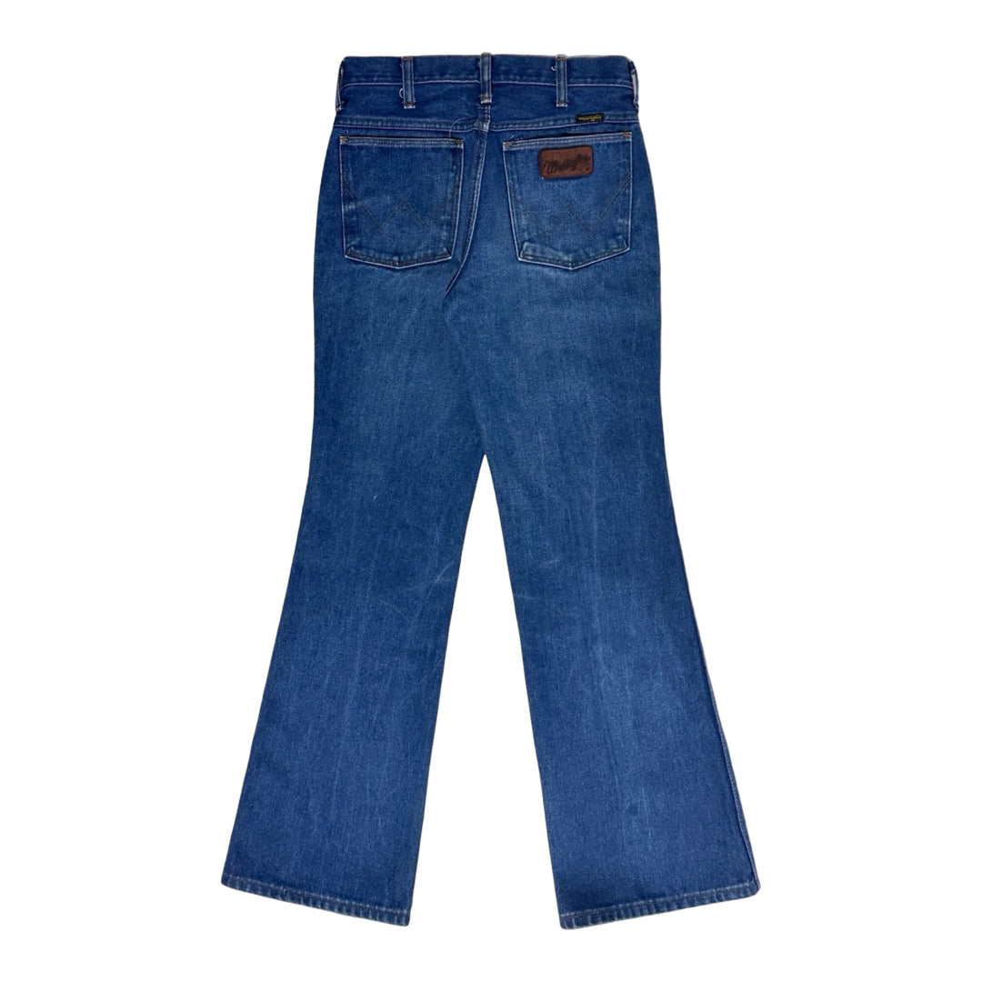 1970’S WRANGLER MADE IN USA SLIM HIGH WAISTED FIT BOOT CUT DARK WASH DENIM JEANS 28 X 30