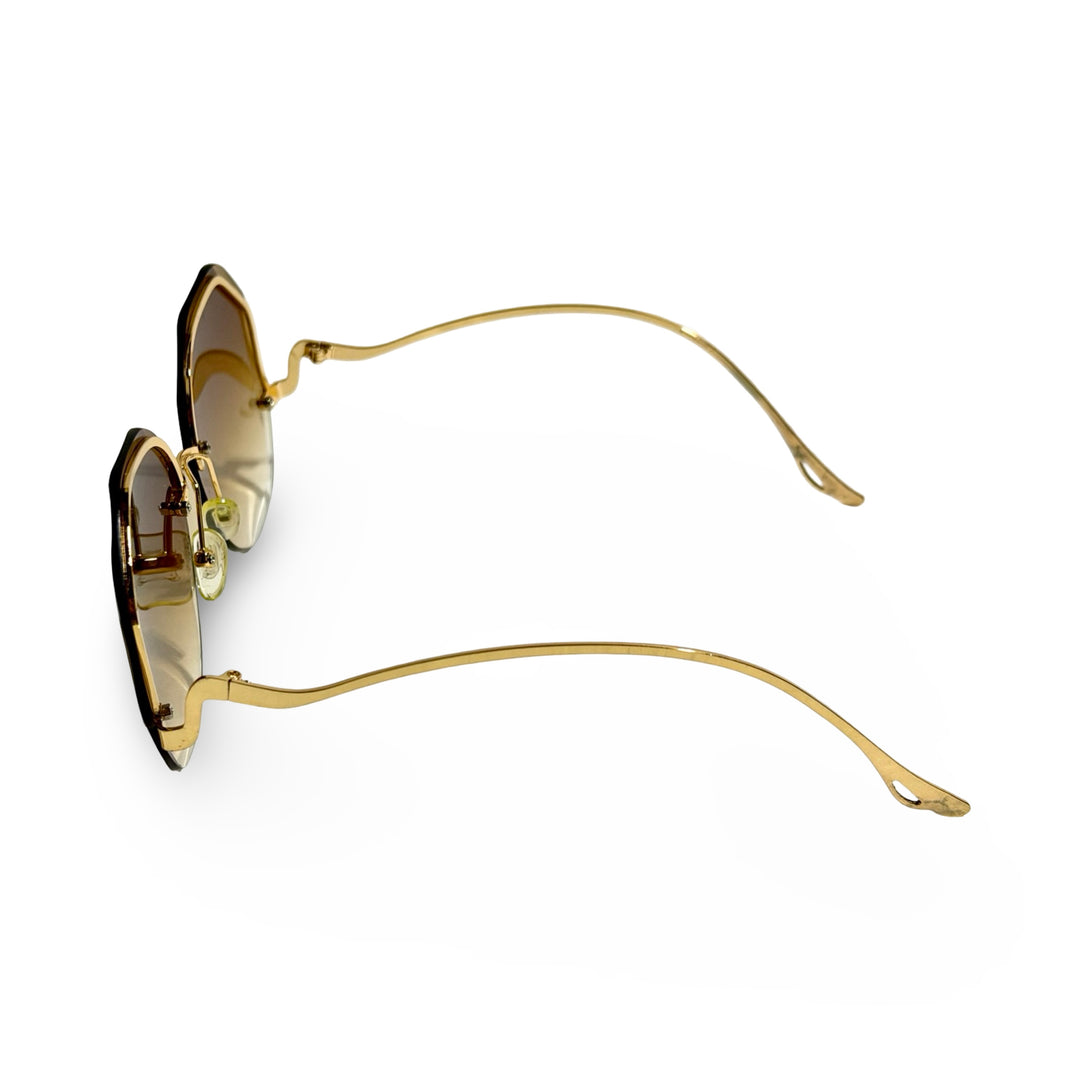 1970’S GOLD RIMLESS OCTAGON GRADIENT BROWN LENS SUNGLASSES