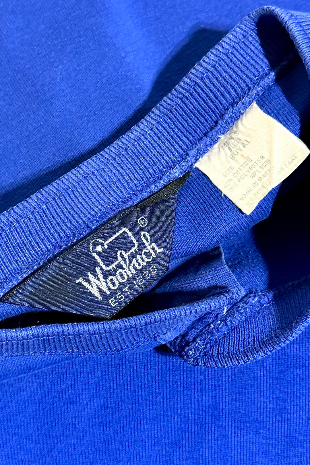 1980’S WOOLRICH MADE IN USA BLUE HENLEY L/S SHIRT LARGE