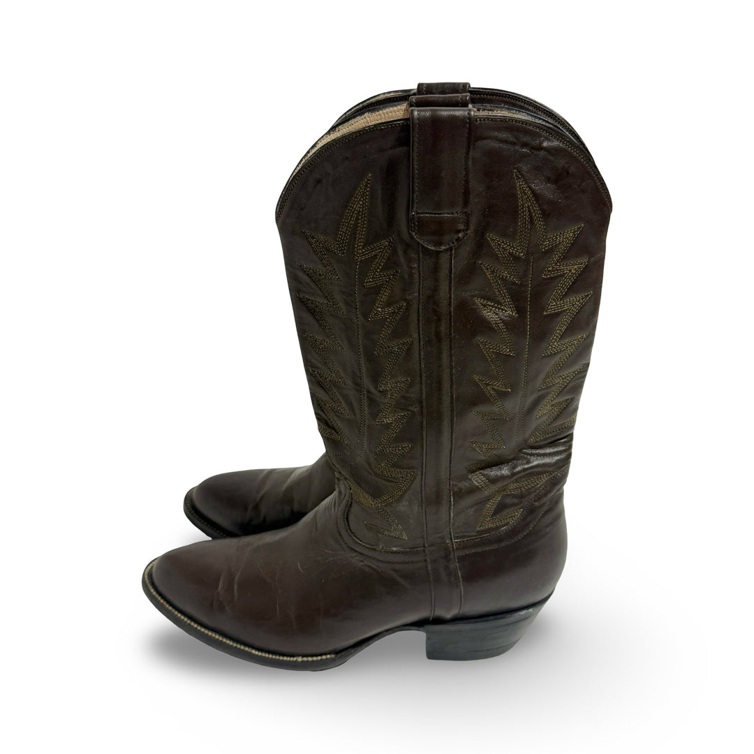1970’S DEADSTOCK CUSTOM MADE IN USA EMBROIDERED DARK BROWN COWBOY BOOTS 10
