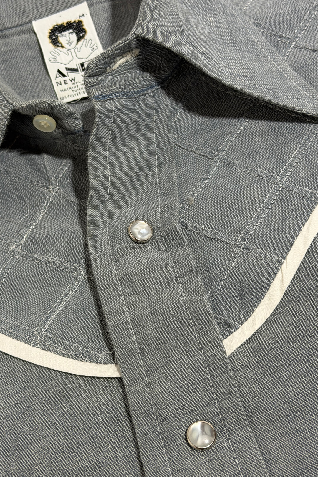 1970’S ANDY NEW YORK MADE IN USA DIAMOND EMBROIDERED YOKE WESTERN PEARL SNAP L/S B.D. SHIRT LARGE