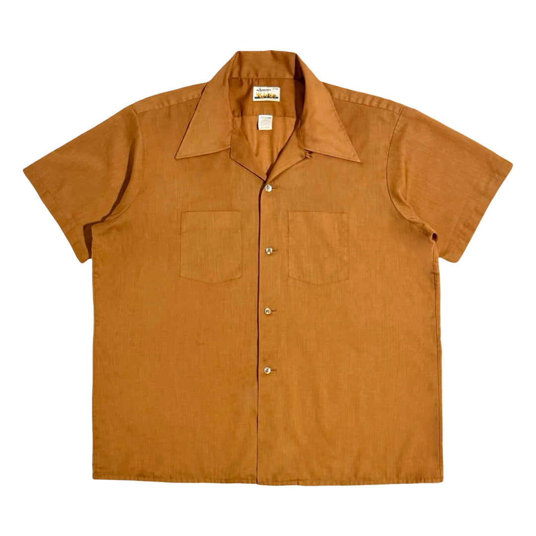 1970’S ARROW WEEKENDERS UNION MADE IN USA CROPPED SELVEDGE TWO POCKET LOOP COLLAR S/S B.S. SHIRT X-LARGE