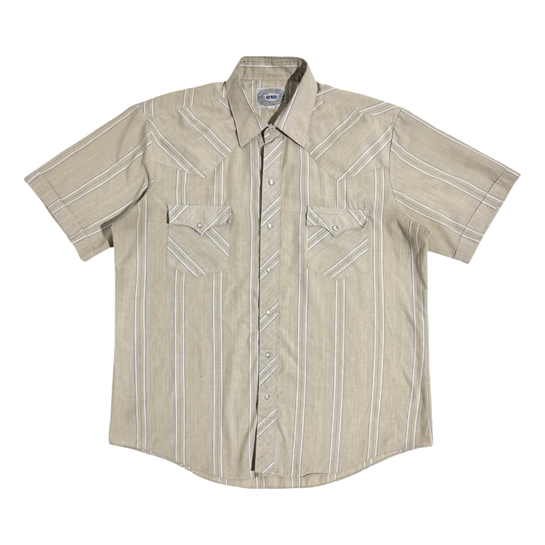 1990’S ATB WESTERN WEAR MADE IN USA STRIPED PEARL SNAP S/S B.D. SHIRT X-LARGE