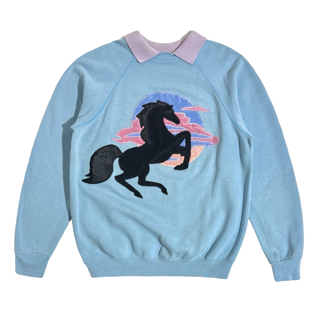 1980’S MYSTICAL HORSE MADE IN USA APPLIQUÉ RAGLAN SLEEVE FLEECE SWEATER MEDIUM
