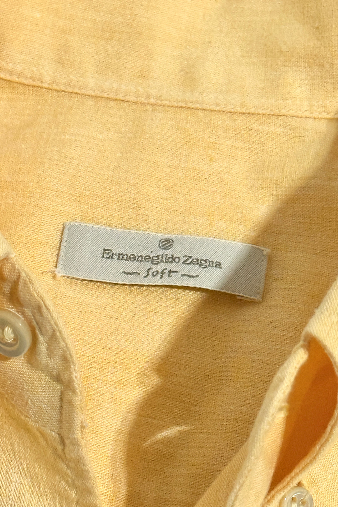 1990’S ERMENEGILDO ZEGNA SOFT MADE IN ITALY LINEN BLEND DRAPEY L/S B.D. SHIRT LARGE