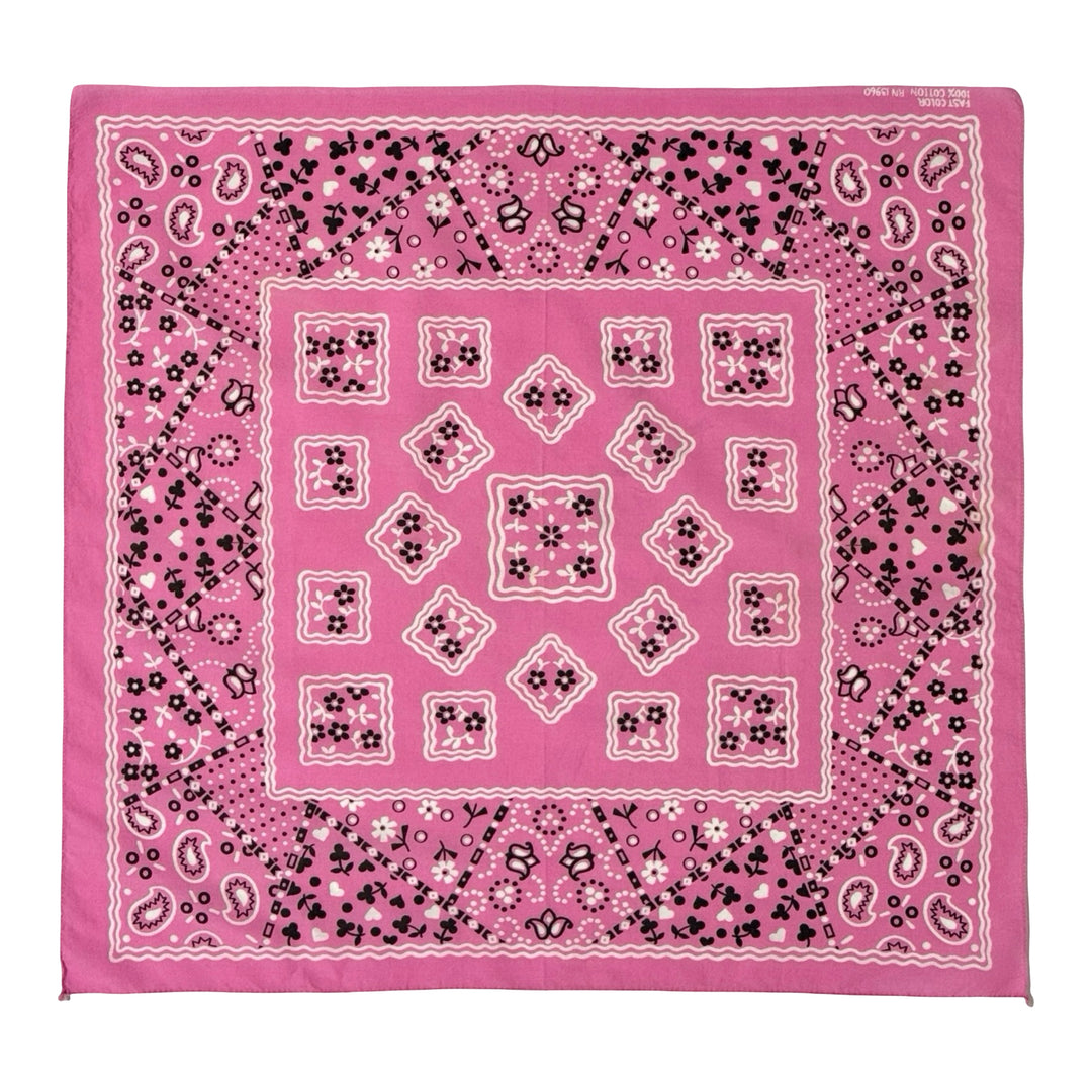 1960’S PARIS MADE IN USA SELVEDGE FAST COLOR PAISLEY PRINT PINK PONY CLUB BANDANA