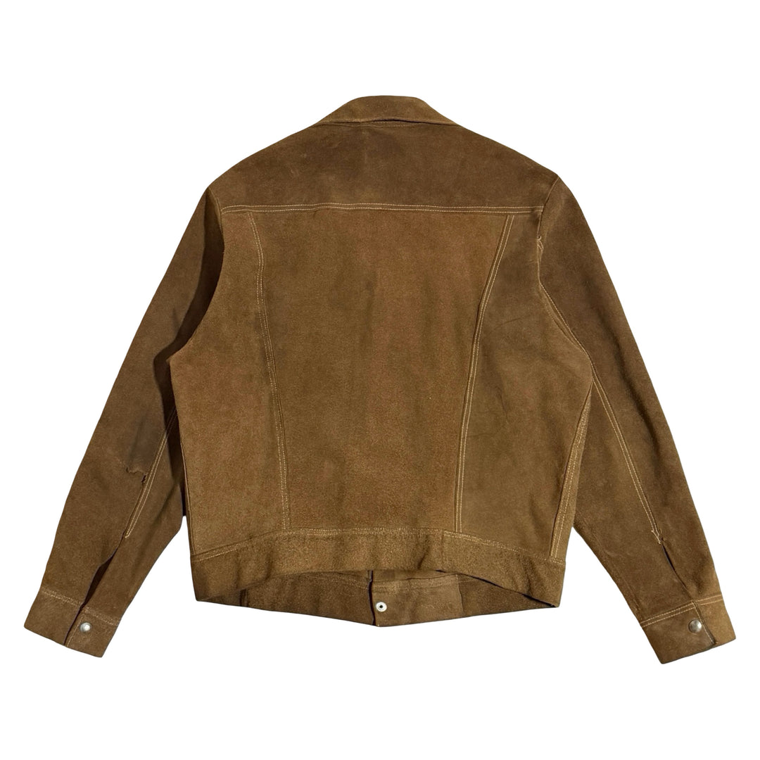 1960’S TOBACCO SUEDE MADE IN USA THRASHED &amp; FADED CROPPED WESTERN TRUCKER JACKET LARGE