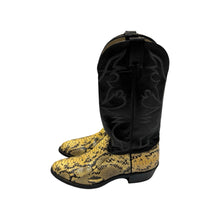 Load image into Gallery viewer, 1960’S LARRY MAHAN MADE IN USA PYTHON CONTRAST COWBOY BOOTS 9
