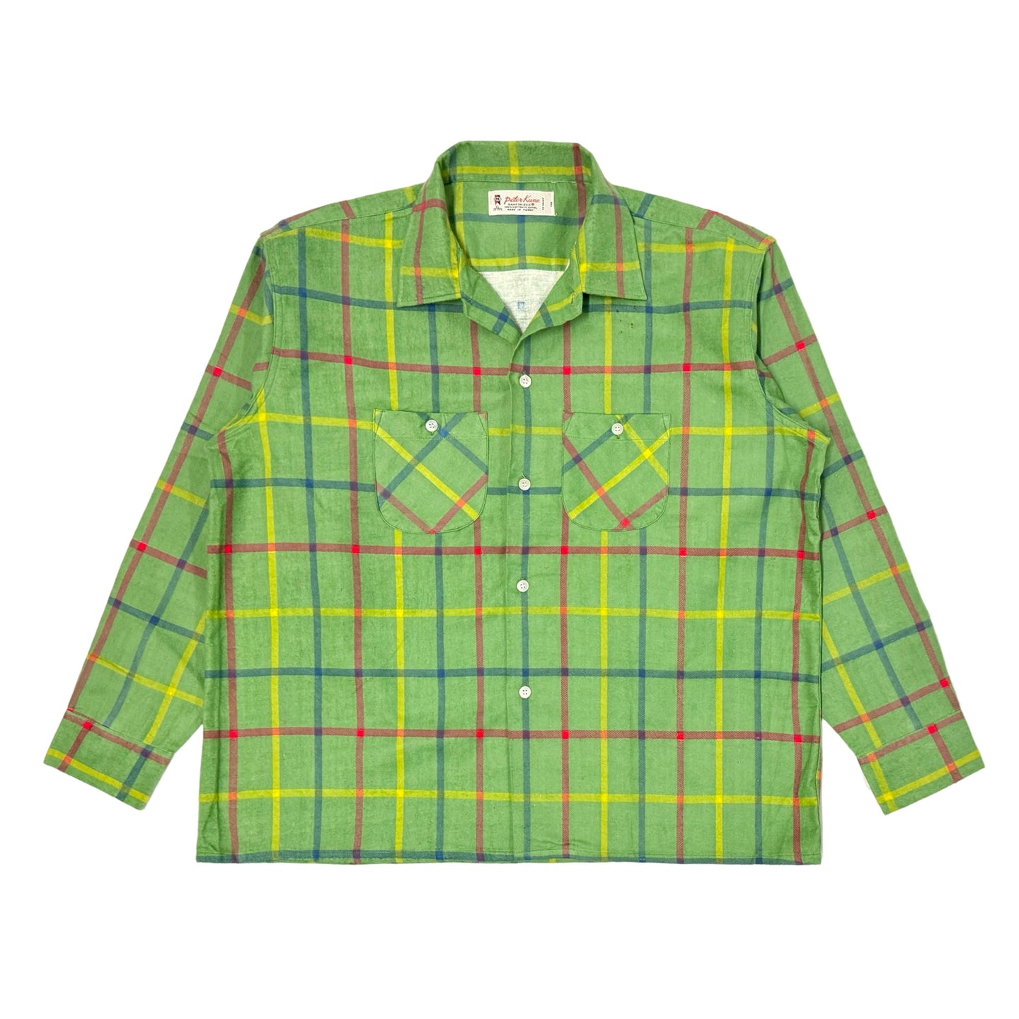 1970’S PETER KANE CROPPED PLAID COTTON FLANNEL L/S B.D. SHIRT X-LARGE