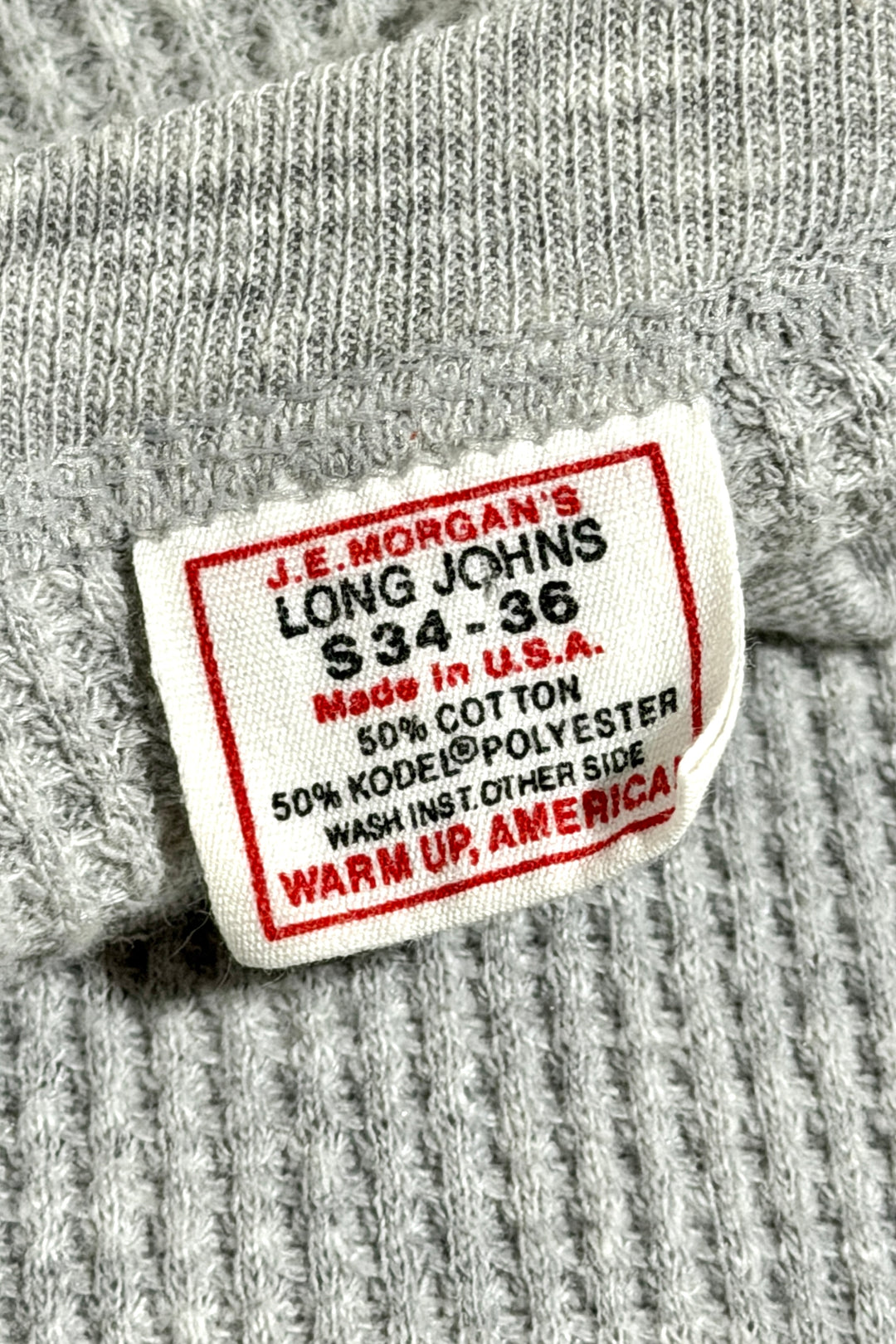 1970’S LONG JOHNS MADE IN USA COTTON WAFFLE KNIT L/S B.D. HENLEY SHIRT SMALL