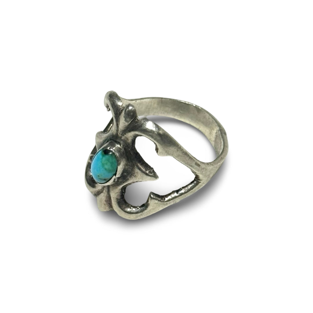 1960’S .925 NAVAJO SAND CASTED STERLING SILVER & TURQUOISE RING 9