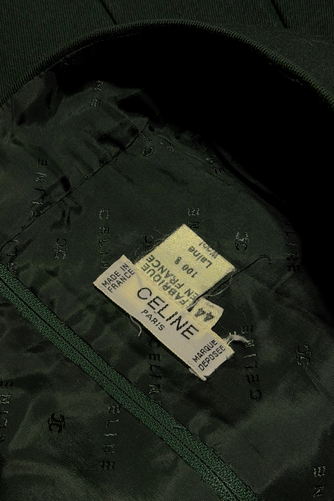 1970’S CELINE MADE IN FRANCE PLEATED HORSEBIT DARK FOREST GREEN TWILL SKIRT SIZE 44