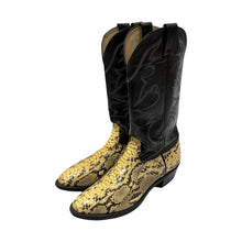 Load image into Gallery viewer, 1960’S LARRY MAHAN MADE IN USA PYTHON CONTRAST COWBOY BOOTS 9
