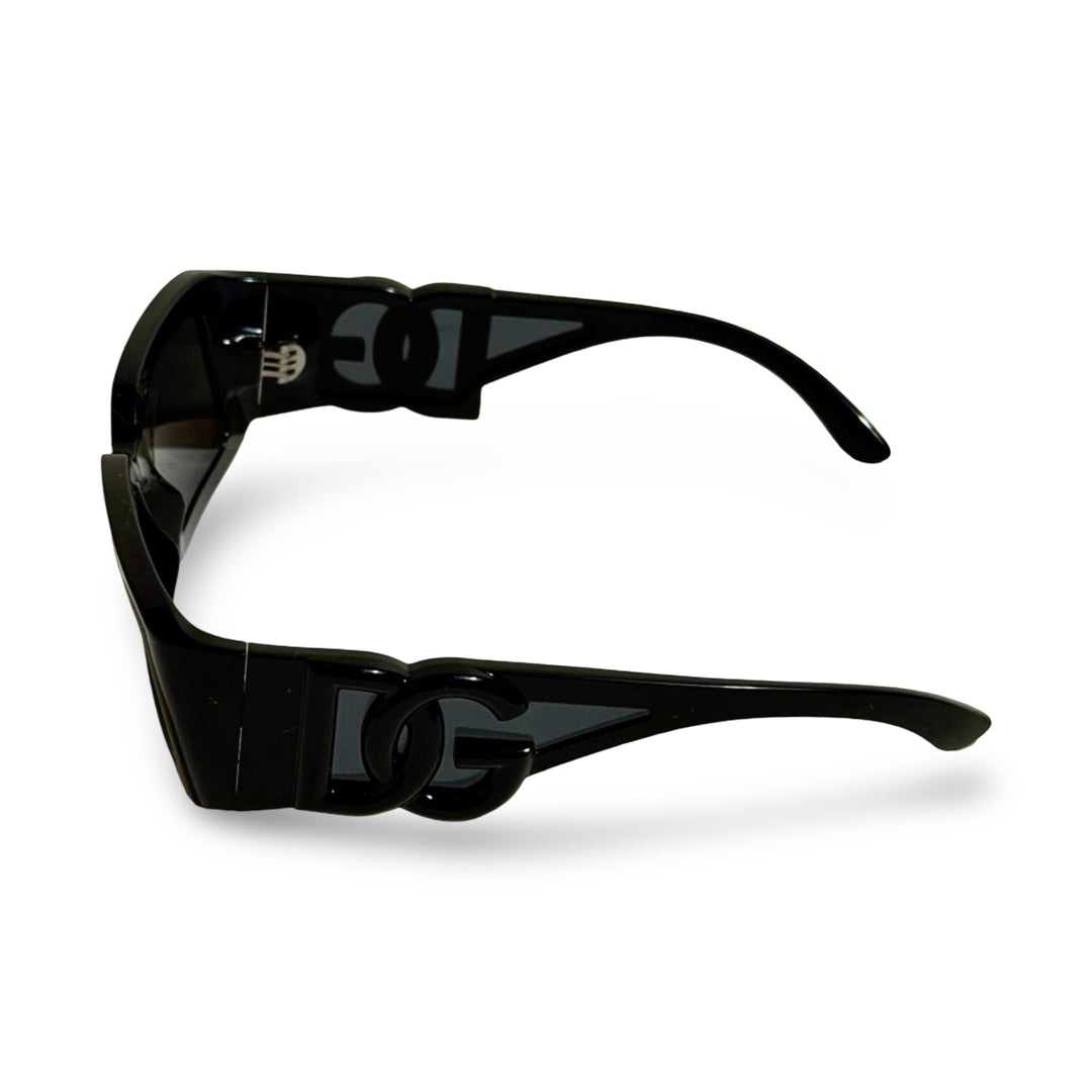 2000’S DG THICK BLACK ACETATE WRAPAROUND FRAME WITH BLACK LENSE SUNGLASSES