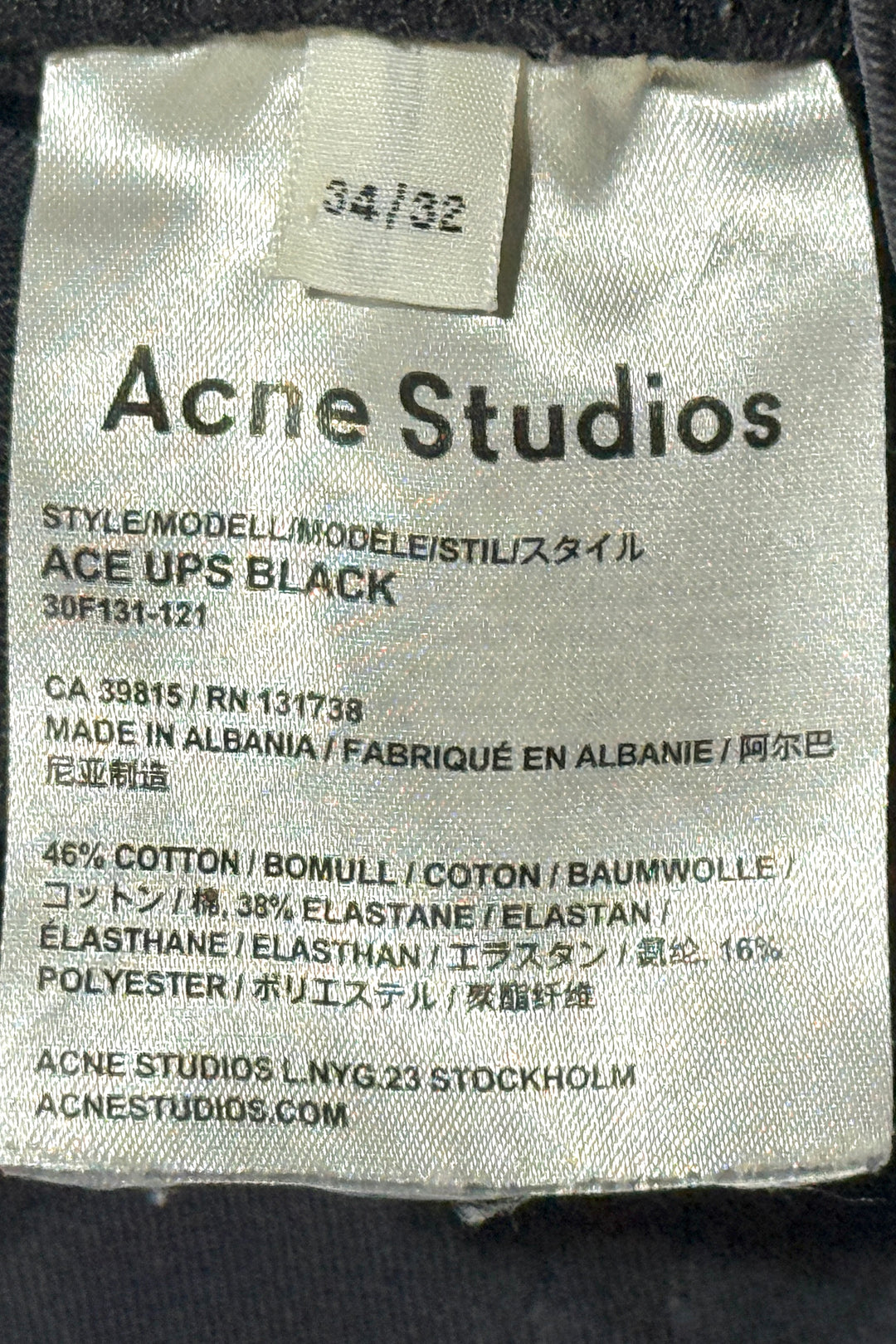 2000’S ACNE STUDIO ACE UPS BLACK SKINNY JEANS 32 X 32