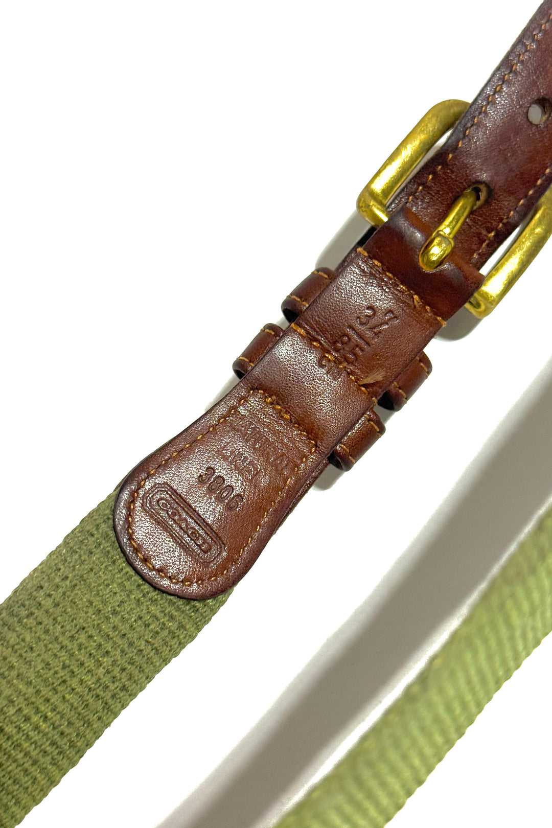 1990’S COACH MADE IN USA WOVEN LINEN AND LEATHER GOLDTONE BELT LARGE