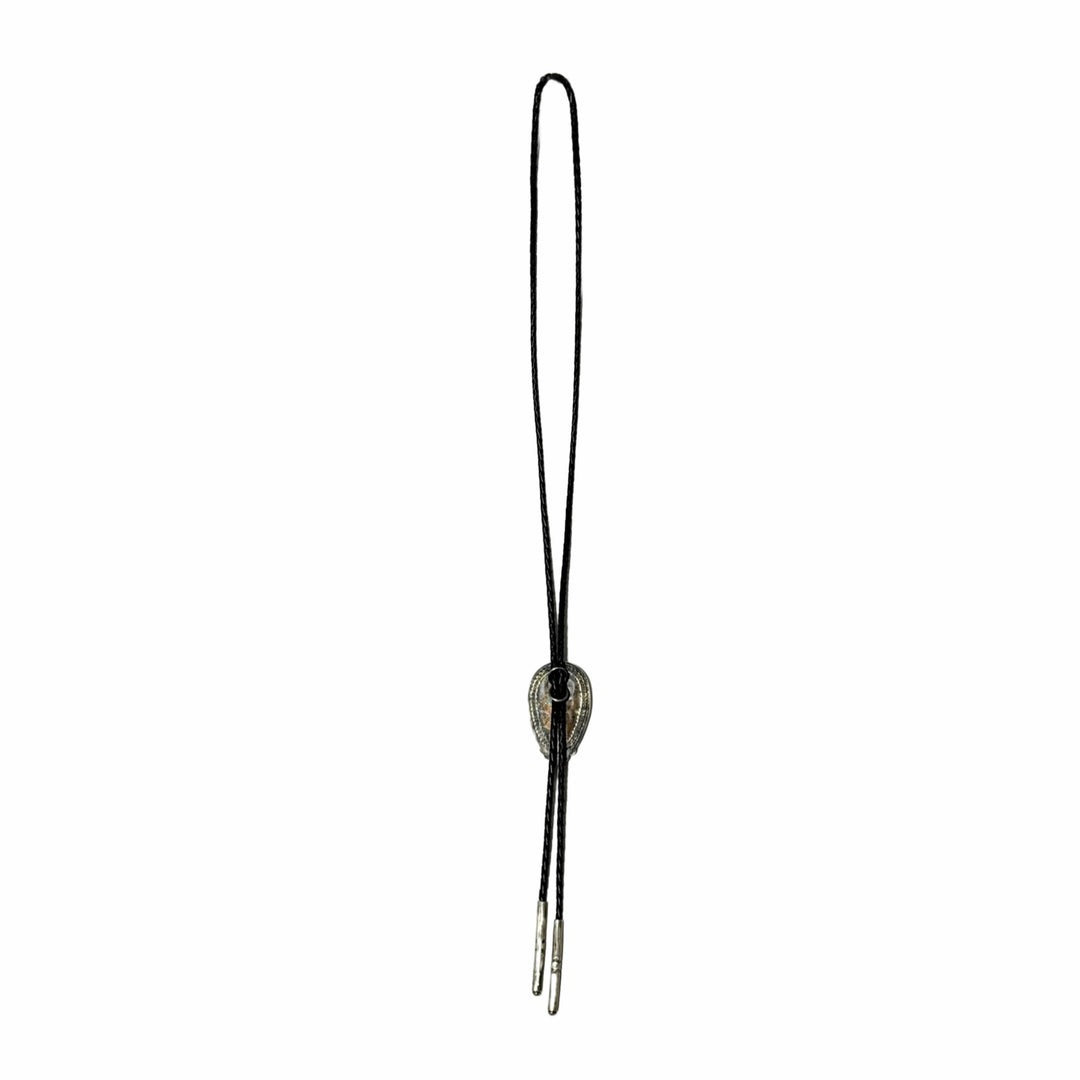 1980’S HERBERT RATION ( NAVAJO, 1959-PRESENT) .925 STERLING SILVER &amp; ROYSTON TURQUOISE CABOCHON BRAIDED LEATHER BOLO TIE