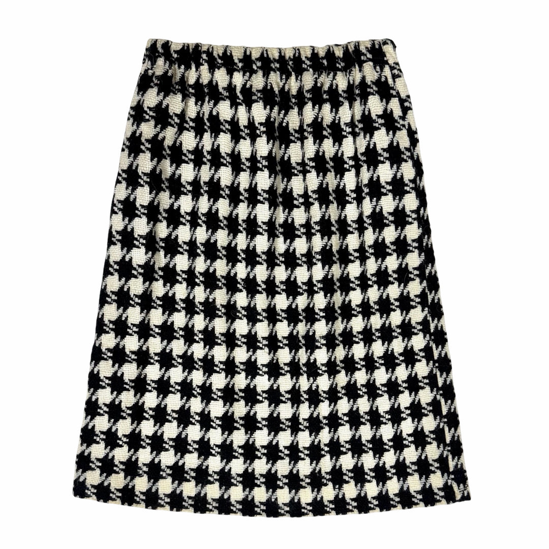 1960S MOD MADE IN USA BLACK &amp; WHITE WOOL HOUNDSTOOTH TUNIC &amp; SKIRT TWO-PIECE SET WOMEN’S SMALL/MEDIUM