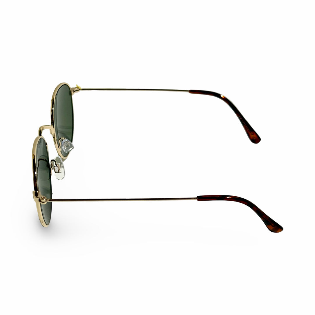 1970’S GOLD FRAME TORTOISE TIP ROUND GREEN LENS SUNGLASSES