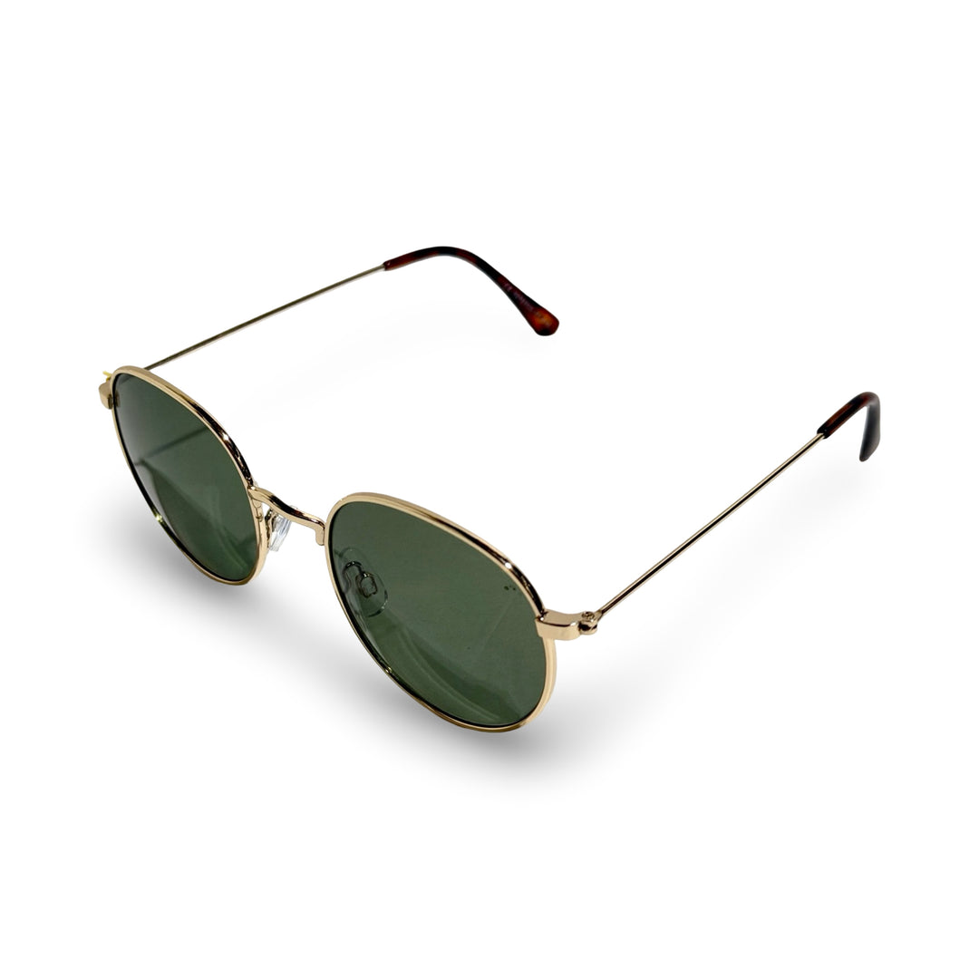 1970’S GOLD FRAME TORTOISE TIP ROUND GREEN LENS SUNGLASSES