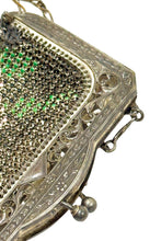 Load image into Gallery viewer, 1920’S WHITING &amp; DAVIS MADE IN USA ART DECO ENAMELED REPAIRED MESH CLASPED PURSE
