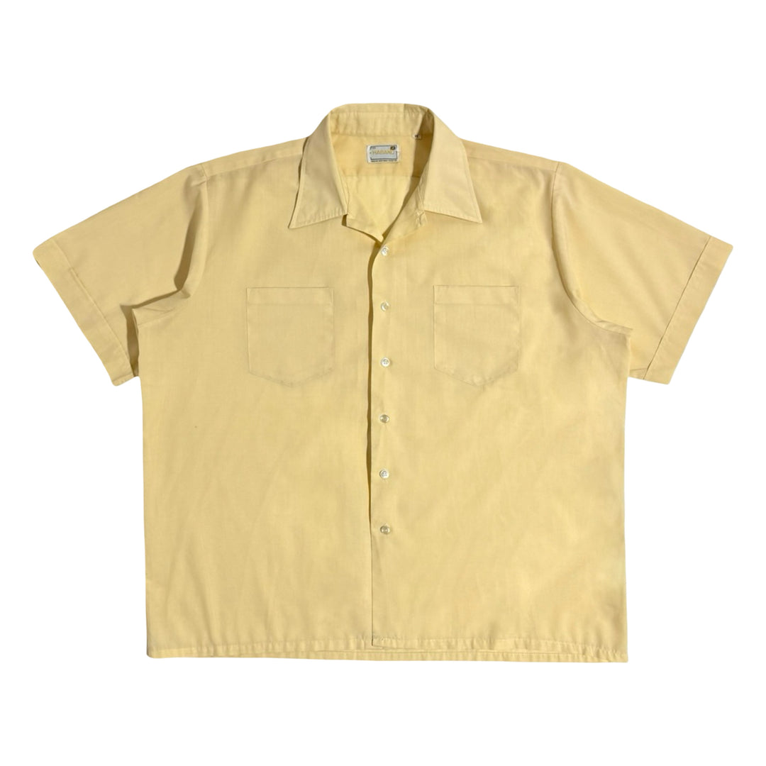 1970’S HABAND MADE IN USA CROPPED SELVEDGE TWO POCKET CAMP COLLAR S/S B.D. SHIRT X-LARGE